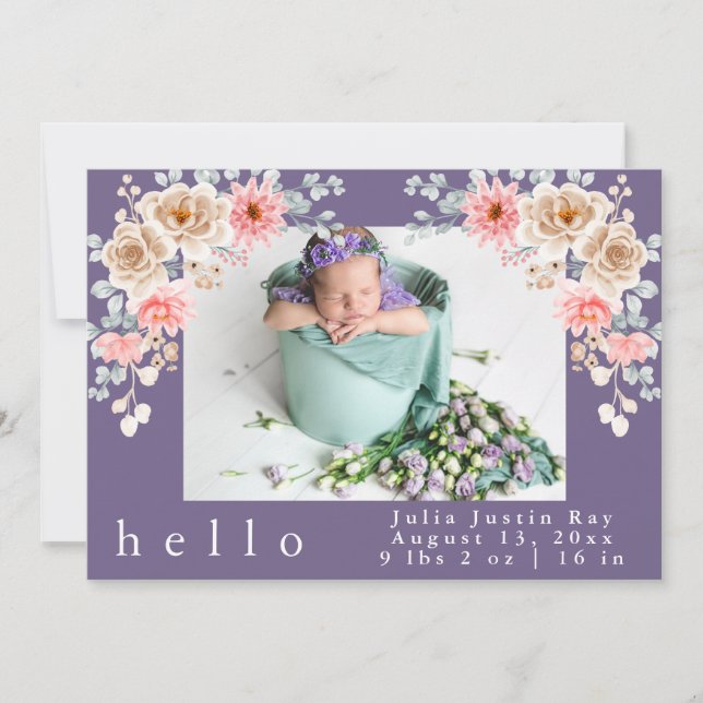 Invitation Photo Blush Accueillant nouveau-né bébé fille état (Devant)
