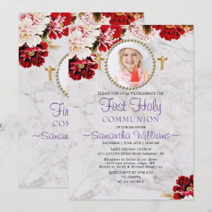 Invitation Photo Blush Burgundy moderne Première communion