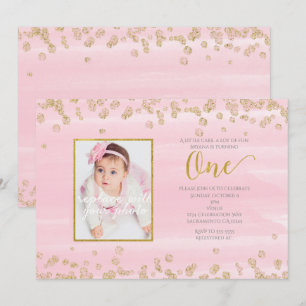 Invitation photo Blush Pink Gold ONE 1er anniversa