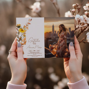 Invitation Photo Boho Fleur sauvage Graduation