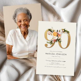 Invitation Photo Boho Floral 90e anniversaire