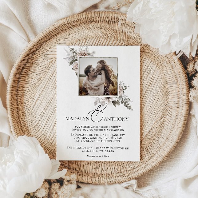 Invitation Photo Boho Floral Watercolor Mariage (Photo Boho Floral Watercolor Wedding Invitation)