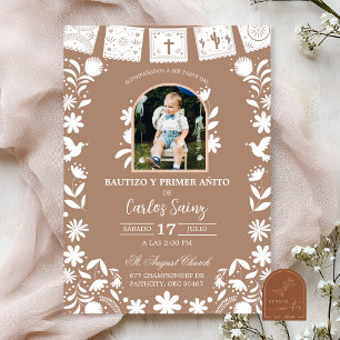 Invitation Photo Boho Marron Cielito Lindo Baptême