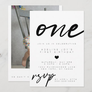 Invitation Photo Boho minimaliste moderne Premier anniversair