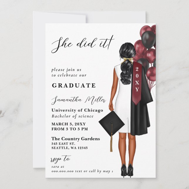 Invitation Photo Bourgogne Moderne Elle L'A Fait Diplôme (Devant)