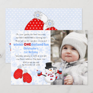 Invitation Photo Boy's Winter ONEderland Anniversaire Party