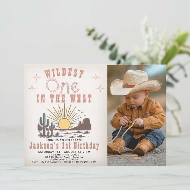 Invitation Photo Brown Widest One In The West 1st Birthday (Debout devant)
