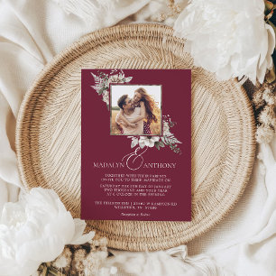 Invitation Photo Burgundy Boho Floral Watercolor Mariage