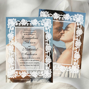 Invitation Photo Cadre de dentelle intemporel Mariage Formel