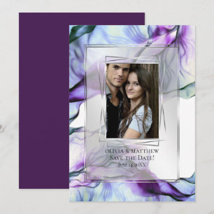 Invitation Photo Cadres d'argent Abstrait Plum Encre Turquois