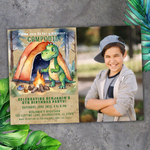 Invitation Photo Campement de Dinosaures Fête d'Anniversaire