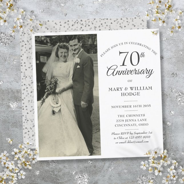 Invitation Photo carré pour les 70 ans de mariage (70th Anniversary Wedding Photo Square Invitation)