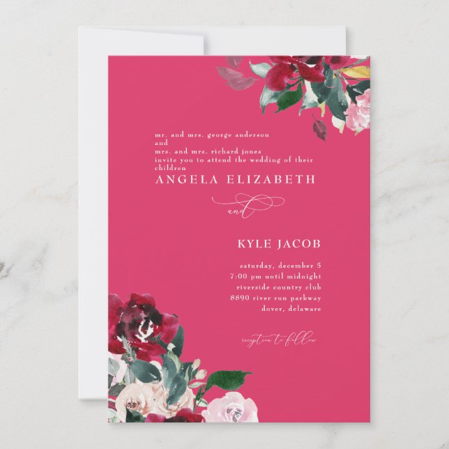 Invitation Photo Cerize Floral Mariage élégant (Devant)