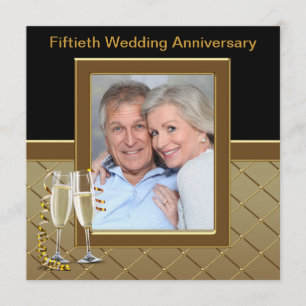 Invitation Photo Champagne Or 50 ans Fête d'anniversaire de m