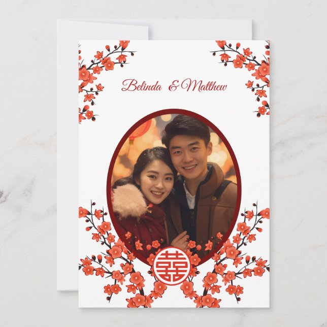 Invitation Photo Cherry Blossom Mariage chinois (Devant)