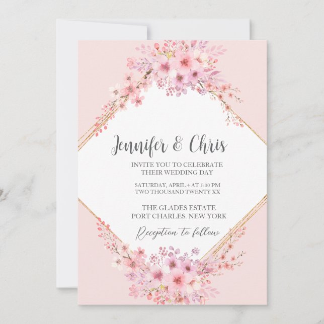 Invitation Photo Cherry Blossom QR Code Mariage (Devant)