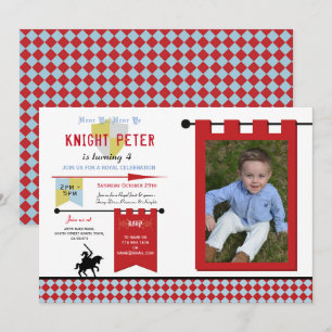 Invitation Photo Chevalier Fête médiévale d'anniversaire Bleu