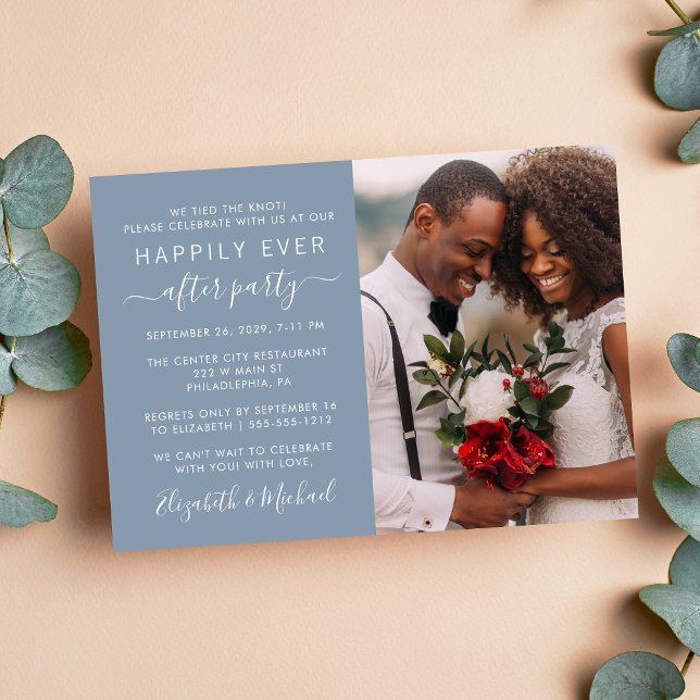 Invitation Photo Chic Dusty Blue Wedding Réception (Créateur téléchargé)
