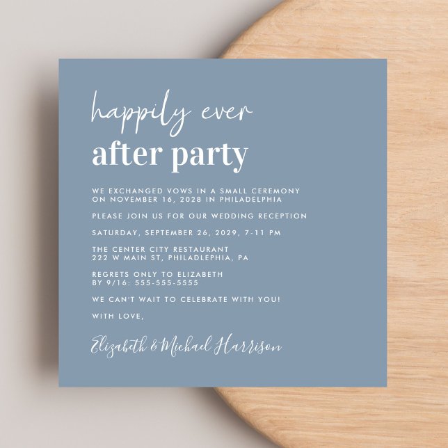 Invitation Photo Chic Dusty Blue Wedding Réception (From private vows to a grand party - invite family and friends to celebrate your marriage!)