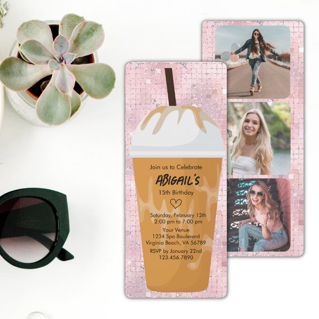 Invitation Photo Chic tendance Glam Pink Iced Café Anniversai (Créateur téléchargé)