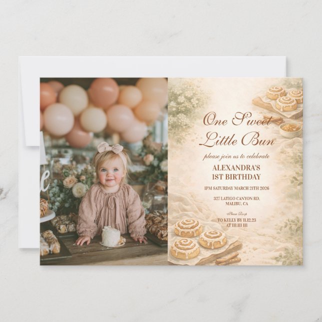 Invitation Photo Cinnamon Bakery Little Bun 1st Birthday (Devant)