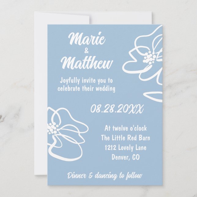 Invitation Photo classique Mariage Floral bleu français Invit (Devant)