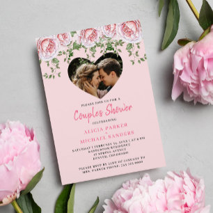 Invitation Photo coeur rose Valentine couples douche