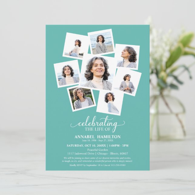 Invitation Photo Collage Célébration de la vie Service commém (Debout devant)