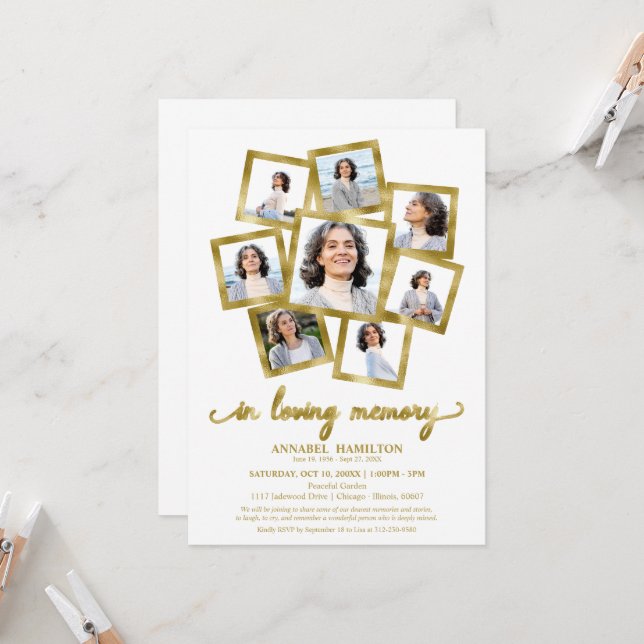 Invitation Photo Collage Célébration des funérailles de la vi (Devant/Arrière en situation)
