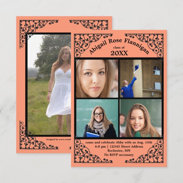 Invitation Photo Collage Dentelle de corail - 3x5 Grad Faire- (Devant / Derrière)
