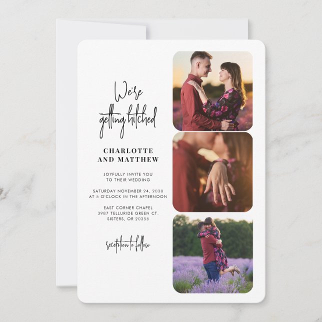 Invitation Photo Collage Mariage de script moderne (Devant)
