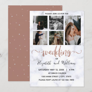 Invitation Photo Collage Rose Gold Parties scintillant Callig