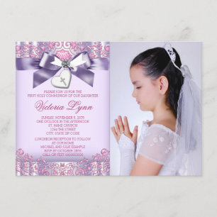 Invitation Photo Communion solennelle rose lavande