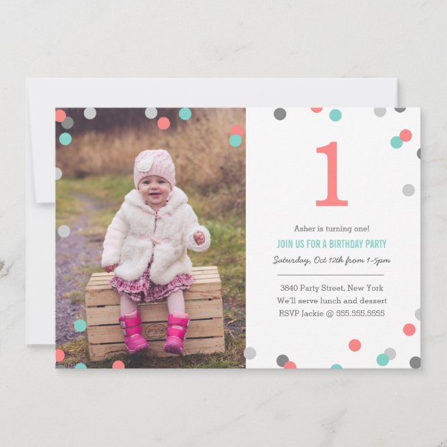 Invitation Photo Confetti Anniversaire (Devant)