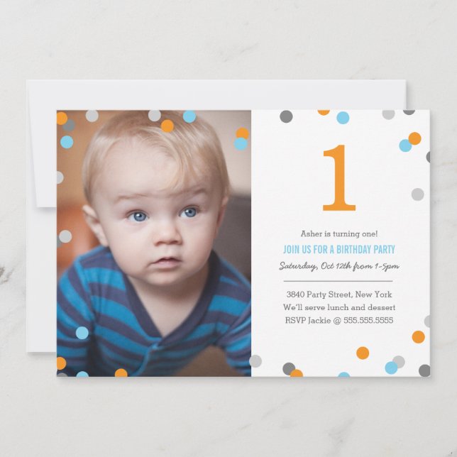 Invitation Photo Confetti Anniversaire (Devant)