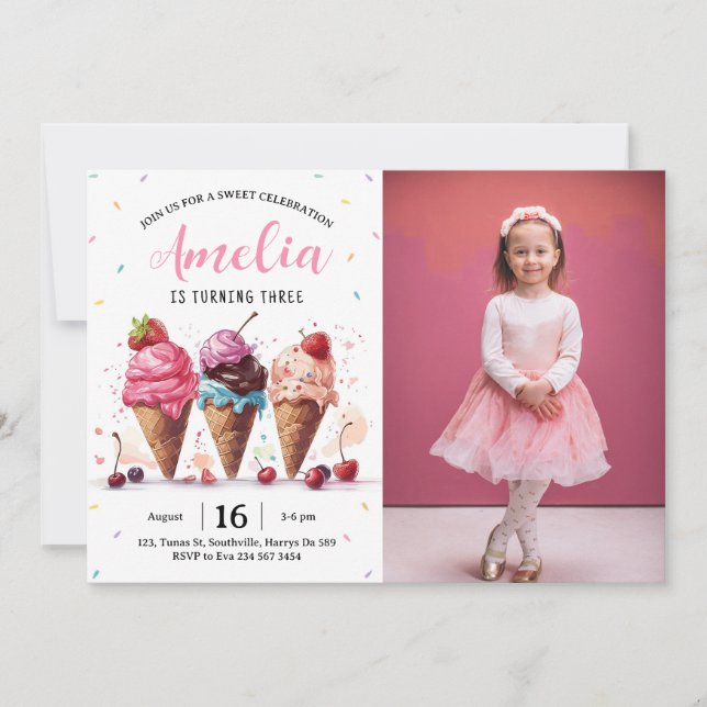 Invitation Photo Crème de glace Fête d'anniversaire (Devant)