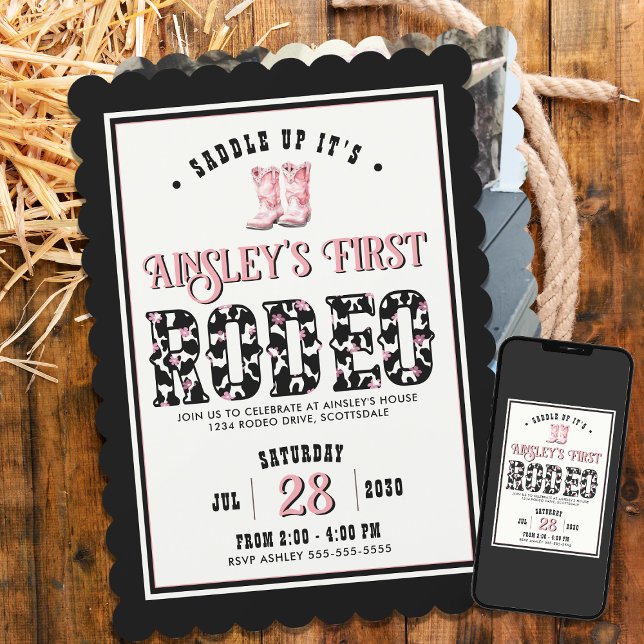 Invitation Photo customisée First Rodeo Girls 1er anniversair (Créateur téléchargé)