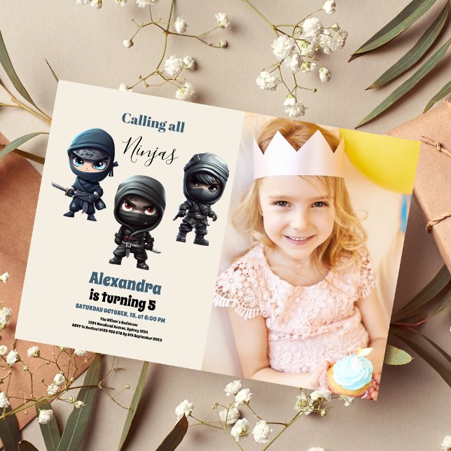 Invitation Photo Cute Ninja Warrior Anniversaire de enfant Pa (Créateur téléchargé)