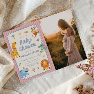 Invitation Photo d'animaux de safari mignons pour Baby Shower