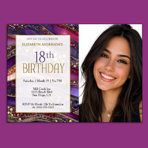 Invitation Photo d'anniversaire 18 ans Strata Bijou en Or Vio