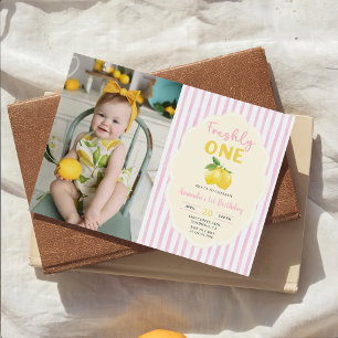 Invitation Photo d'anniversaire 1ère année Lemon Jaune Rose F