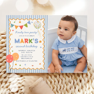 Invitation photo d'anniversaire 2 ans colorée et a