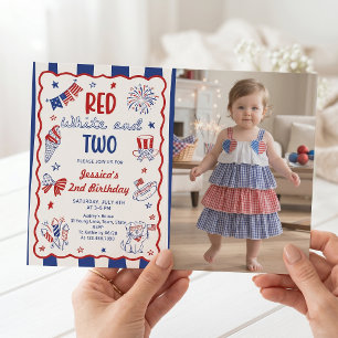 Invitation photo d'anniversaire 2 ans Rouge Blanc