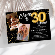 Invitation photo d'anniversaire 30 ans ballons noi