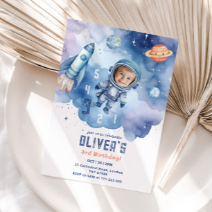 Invitation Photo d'anniversaire 3 ans Astronaute de l'espace 