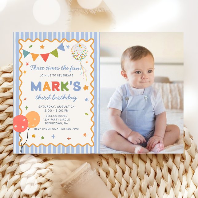 Invitation photo d'anniversaire 3 ans garçon color (Créateur téléchargé)