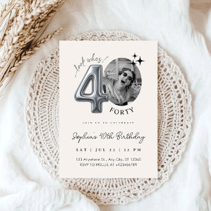 Invitation Photo d'anniversaire 40 ans Moderne Argent Beige