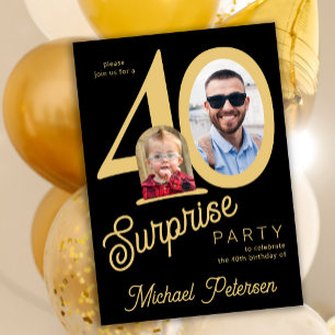 Invitation photo d'anniversaire 40 ans noir or fête 40 ans