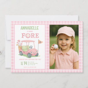 Invitation Photo d'anniversaire 4 ans de golf rose