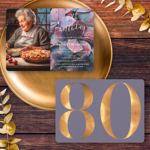 Invitation Photo d'anniversaire 80 ans avec Hortensias Or Pou